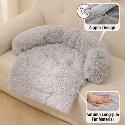Furry plush pet bed with detachable pet dog kennel