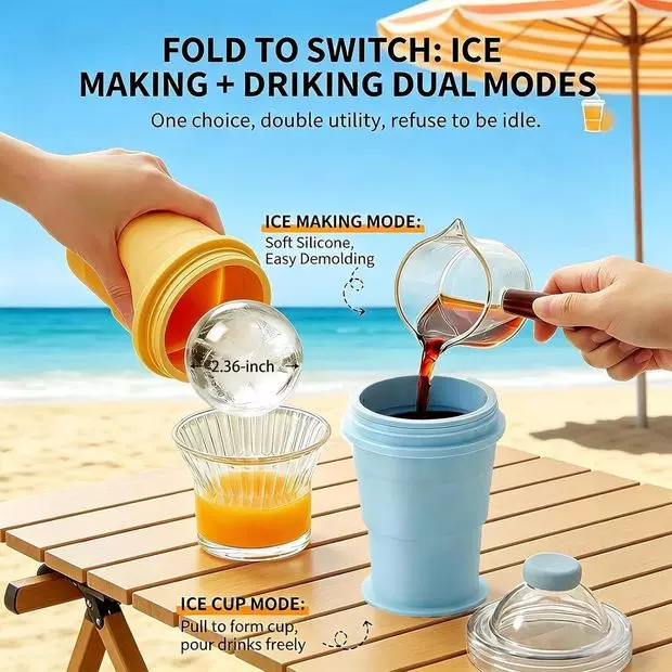 2-in-1 Foldable Silicone Ice Ball Maker Cup